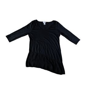 VTG Soft Surroundings Top Womens M Black Asymmetric Sheer Hem Fairy Grunge Y2K